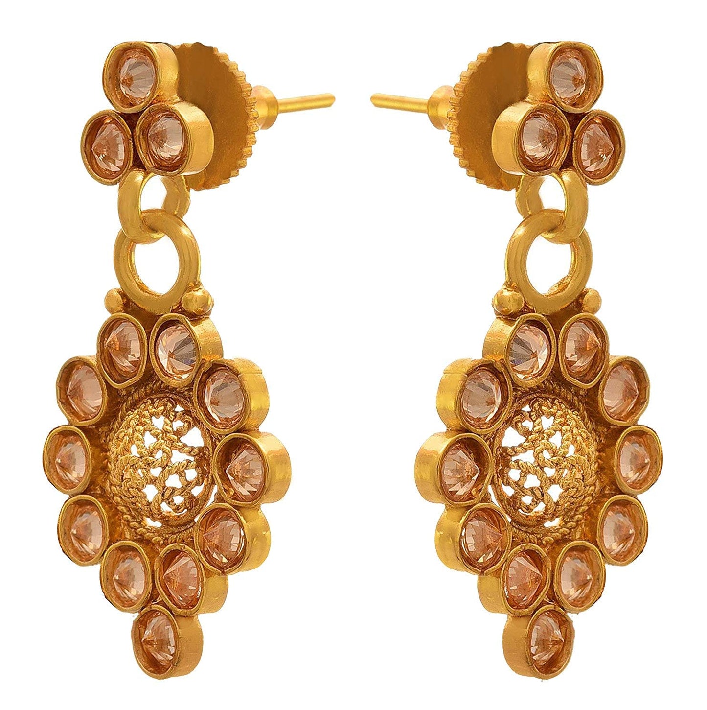 One Gram Gold Plated Polki Diamond Necklace Set With Earrings .
