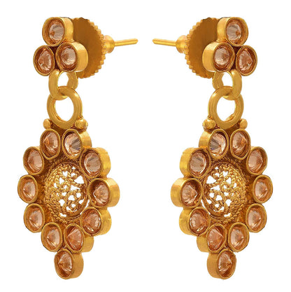 One Gram Gold Plated Polki Diamond Necklace Set With Earrings .