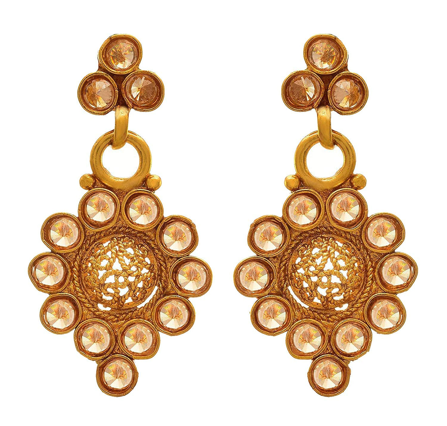 One Gram Gold Plated Polki Diamond Necklace Set With Earrings .