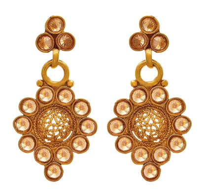 One Gram Gold Plated Polki Diamond Necklace Set With Earrings .