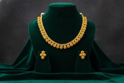 Gold Plated Filigree Necklace Set Handmade Choker Set With Matching Earrings , Festive Necklace