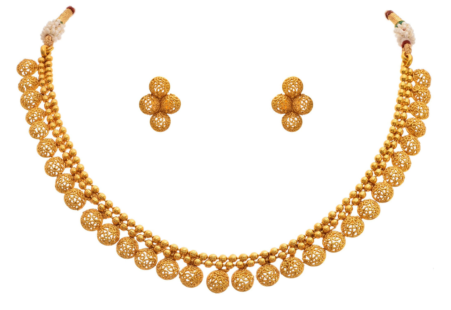 Gold Plated Filigree Necklace Set Handmade Choker Set With Matching Earrings , Festive Necklace