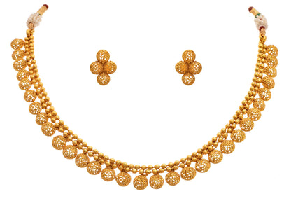 Gold Plated Filigree Necklace Set Handmade Choker Set With Matching Earrings , Festive Necklace