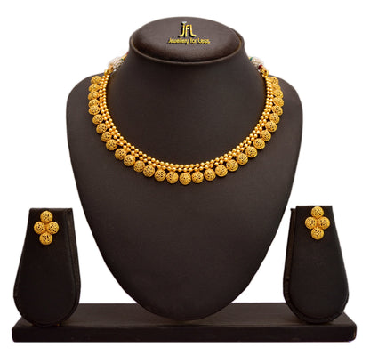 Gold Plated Filigree Necklace Set Handmade Choker Set With Matching Earrings , Festive Necklace