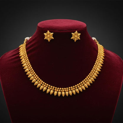 One Gram Gold Plated Temple Necklace Set With Stud Earrings