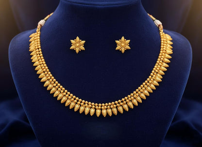 One Gram Gold Plated Temple Necklace Set With Stud Earrings