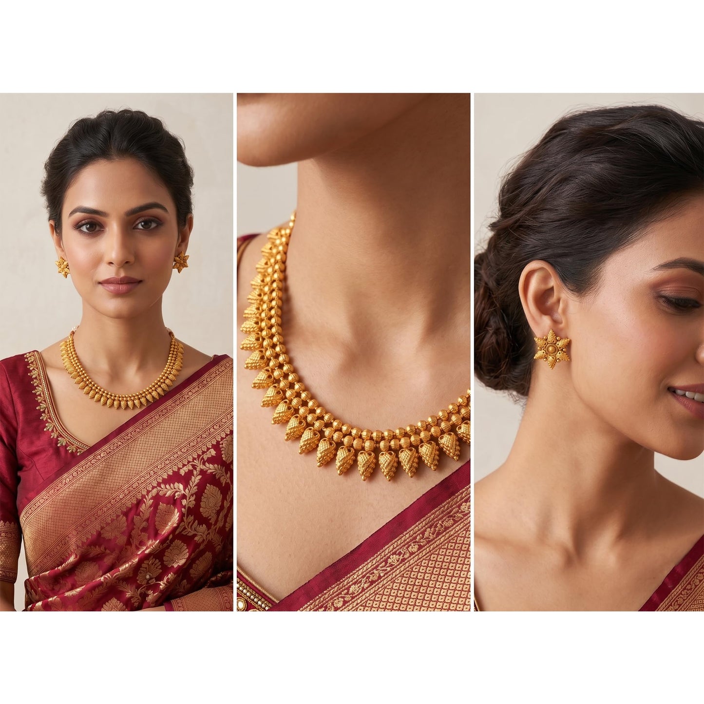 One Gram Gold Plated Temple Necklace Set With Stud Earrings