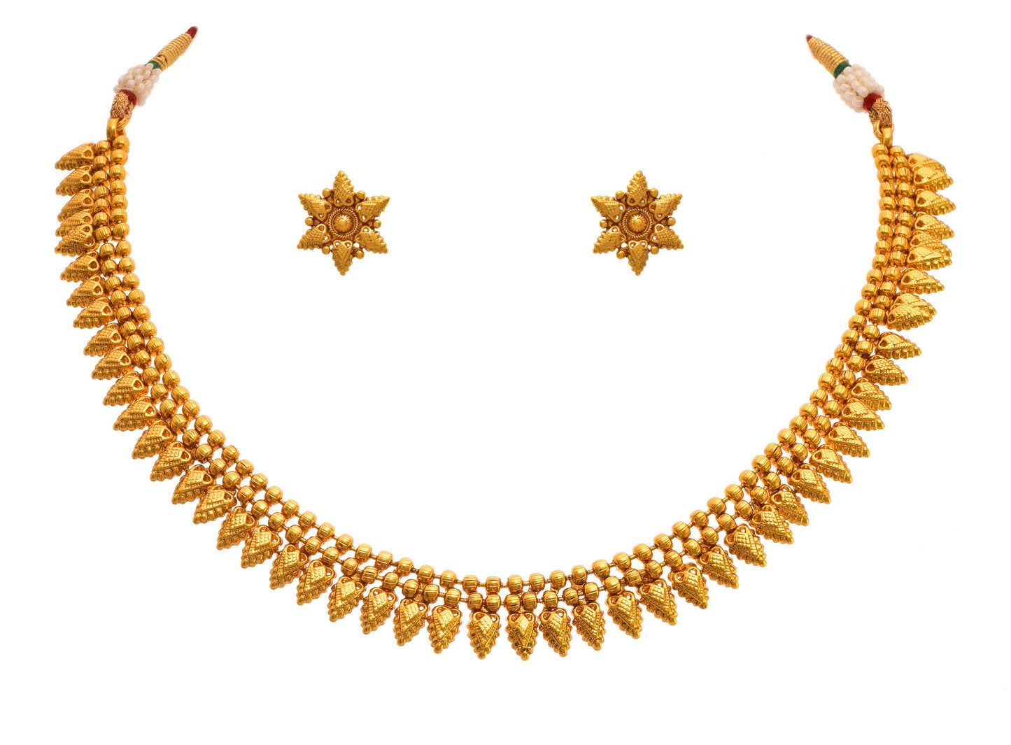 One Gram Gold Plated Temple Necklace Set With Stud Earrings