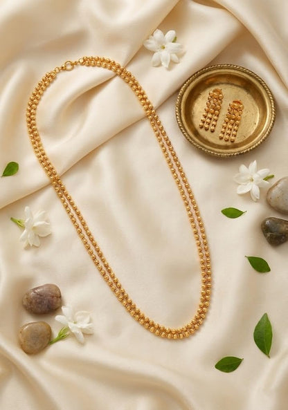 One Gram Gold Plated Bead Long Necklace Set With Earring .