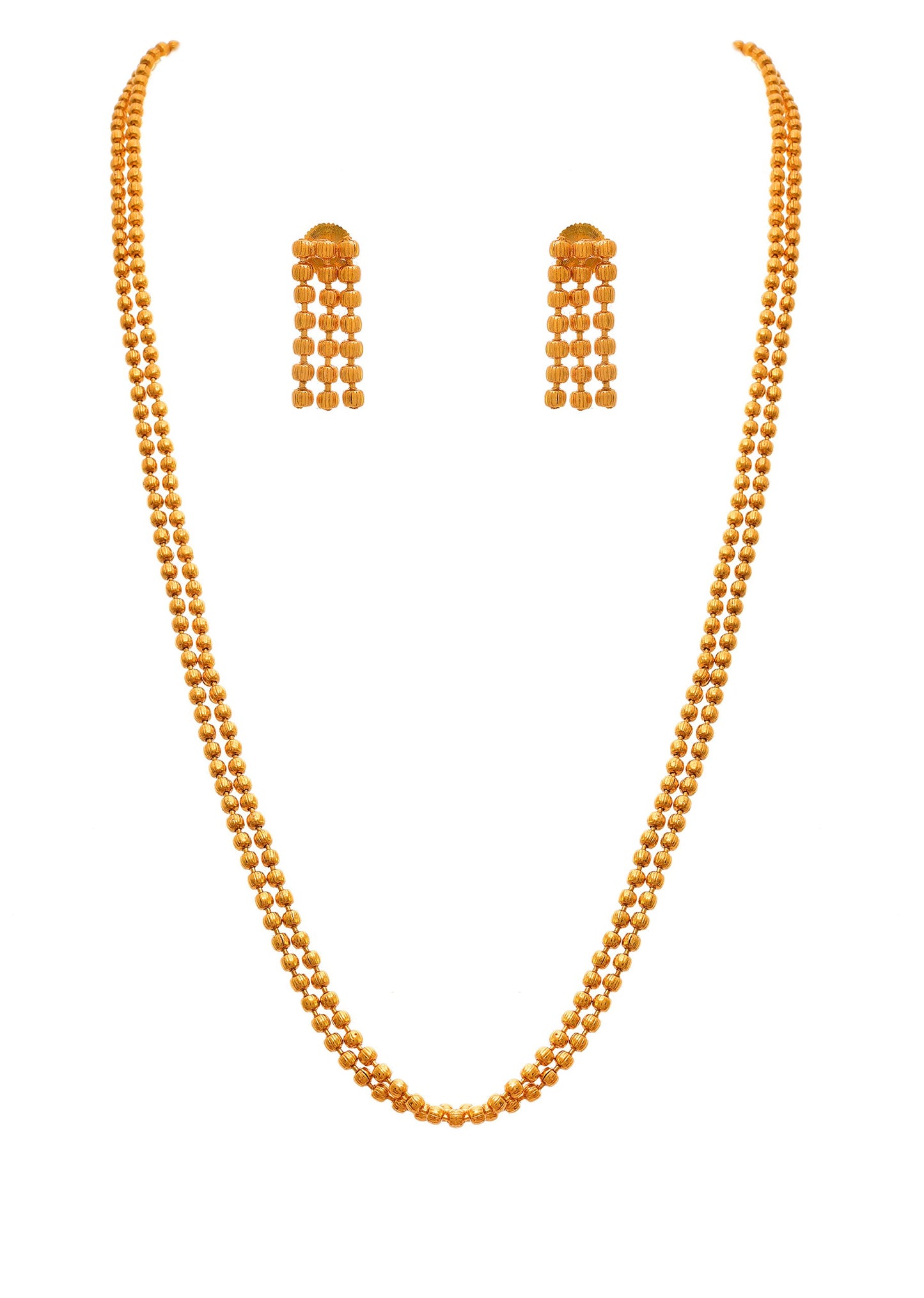 One Gram Gold Plated Bead Long Necklace Set With Earring .