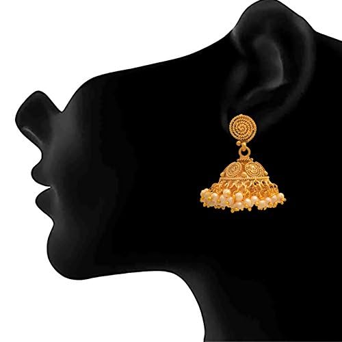 - One Gram Gold Plated Spiral Pearls Long Necklace Set 'S.