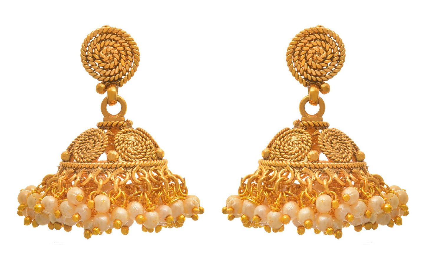 - One Gram Gold Plated Spiral Pearls Long Necklace Set 'S.