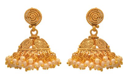 - One Gram Gold Plated Spiral Pearls Long Necklace Set 'S.