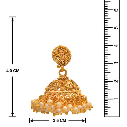 - One Gram Gold Plated Spiral Pearls Long Necklace Set 'S.