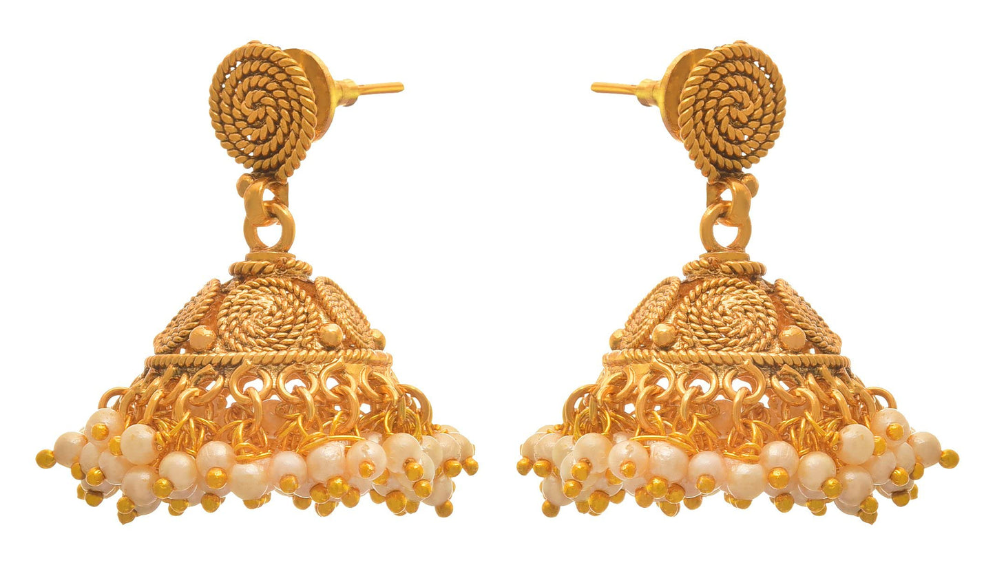 - One Gram Gold Plated Spiral Pearls Long Necklace Set 'S.