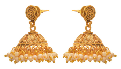 - One Gram Gold Plated Spiral Pearls Long Necklace Set 'S.