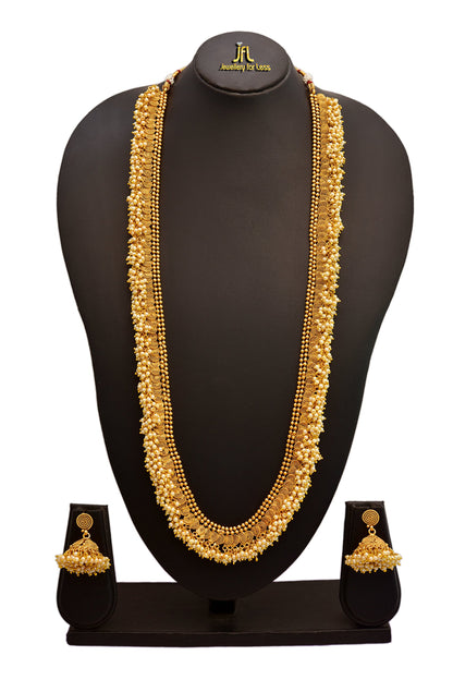 - One Gram Gold Plated Spiral Pearls Long Necklace Set 'S.