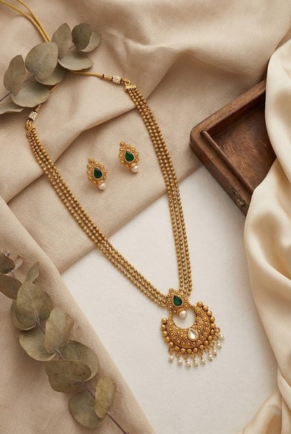 One Gram Gold Plated Stone & Pearl With Kundan Necklace Set .