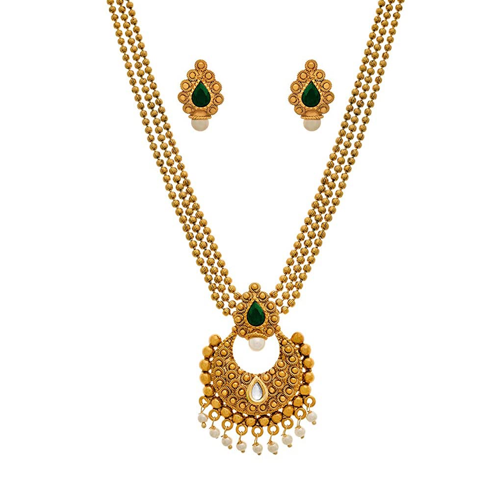 One Gram Gold Plated Stone & Pearl With Kundan Necklace Set .