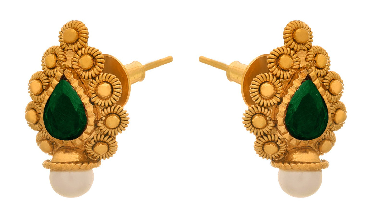 One Gram Gold Plated Stone & Pearl With Kundan Necklace Set .
