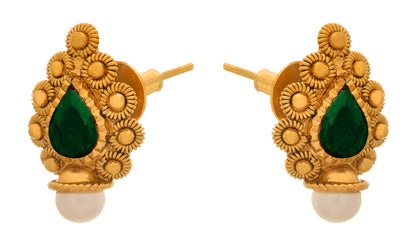 One Gram Gold Plated Stone & Pearl With Kundan Necklace Set .