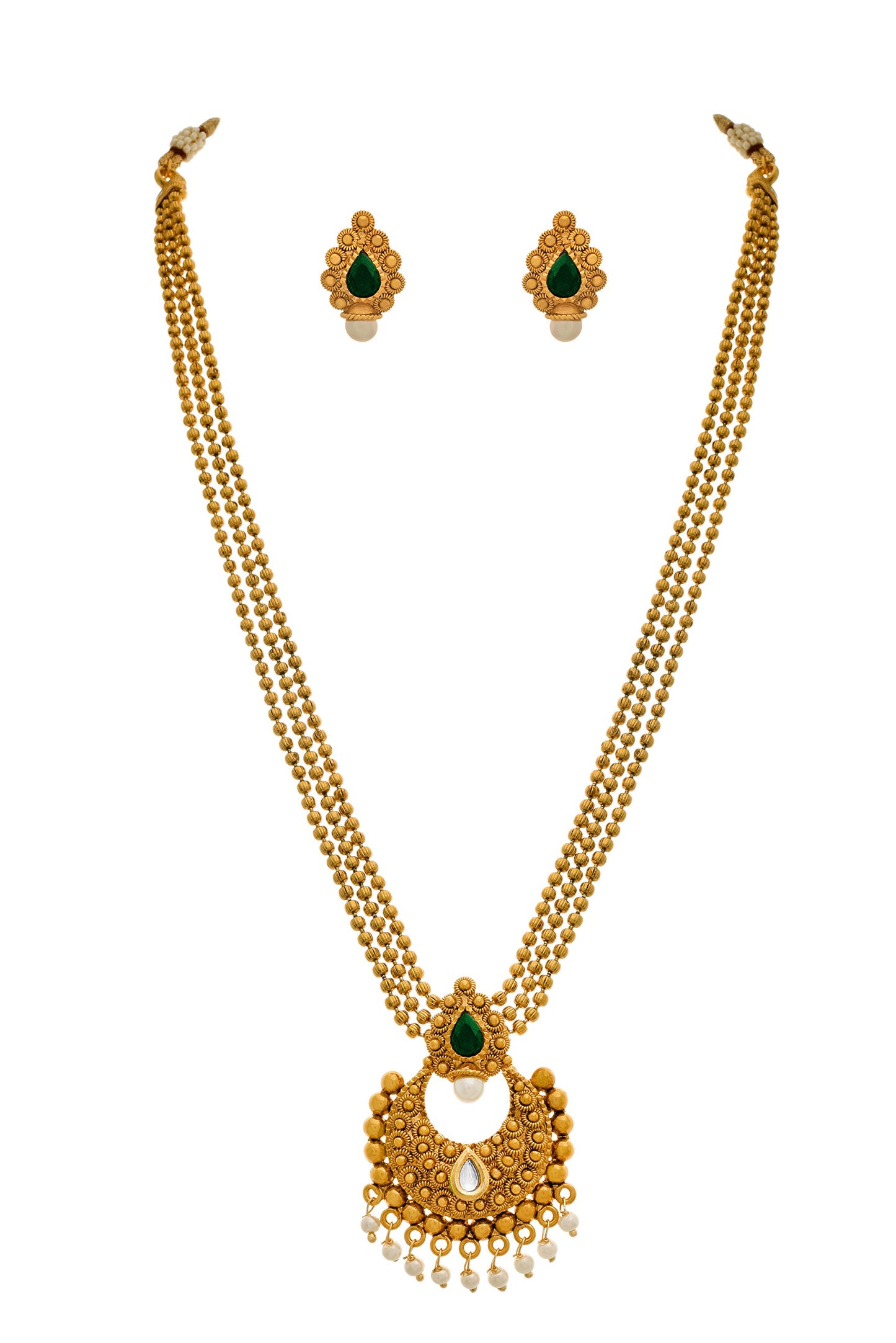 One Gram Gold Plated Stone & Pearl With Kundan Necklace Set .