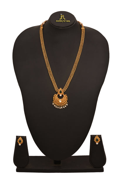 One Gram Gold Plated Stone & Pearl With Kundan Necklace Set .