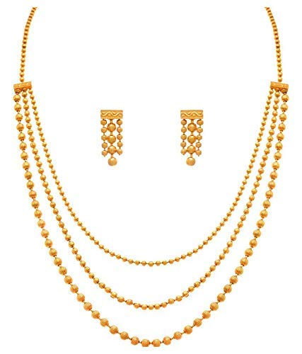 Gold Plated Multi Layer Necklace Set With Earrings