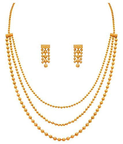 Gold Plated Multi Layer Necklace Set With Earrings