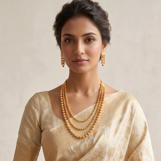 Gold Plated Multi Layer Necklace Set With Earrings