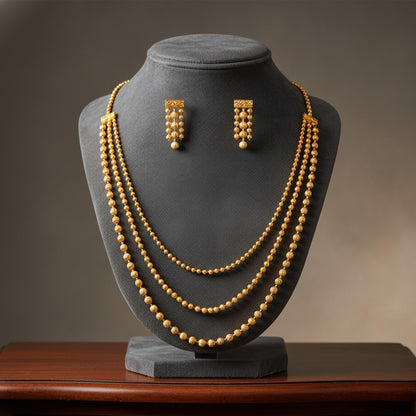 Gold Plated Multi Layer Necklace Set With Earrings