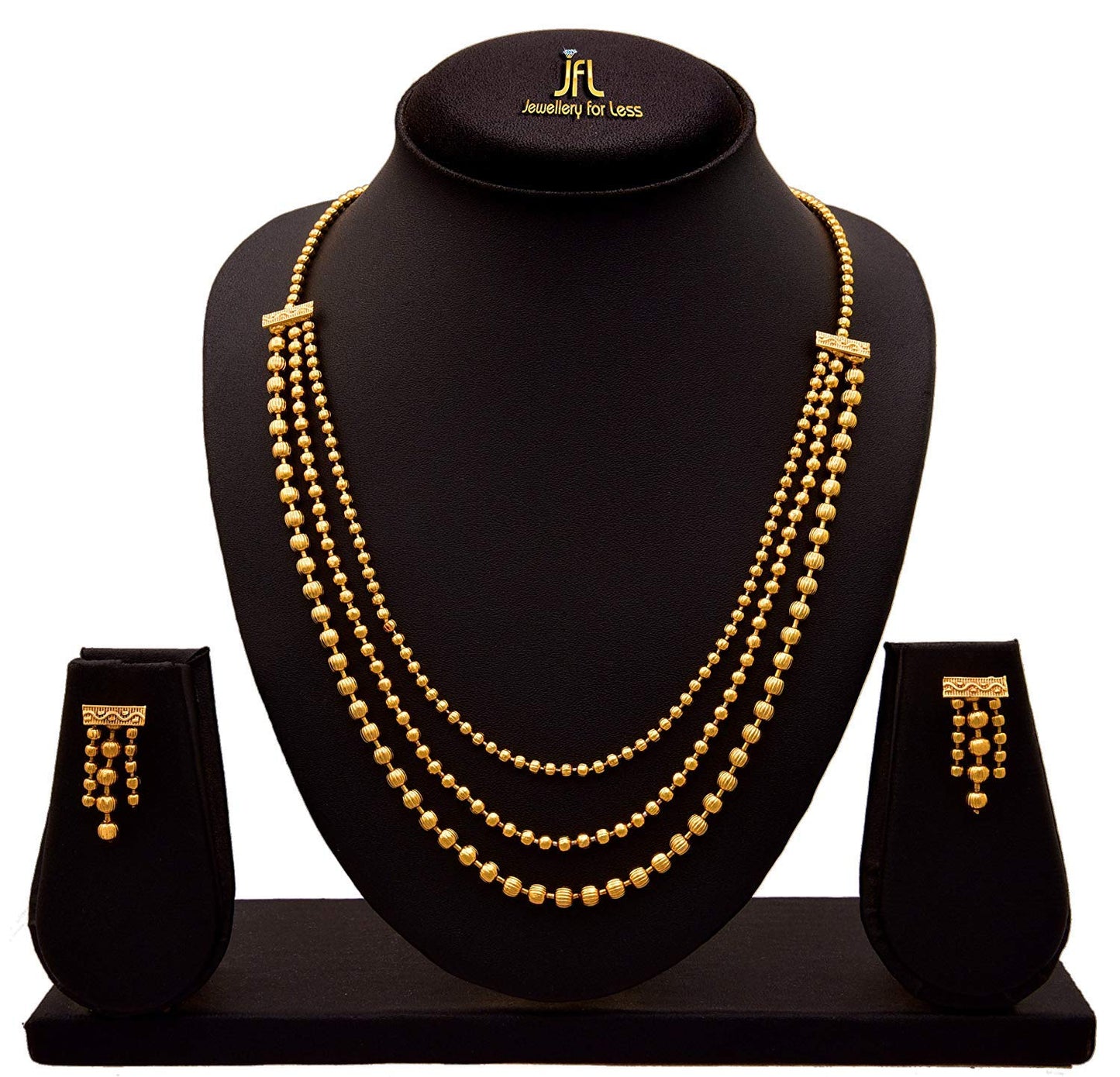 Gold Plated Multi Layer Necklace Set With Earrings