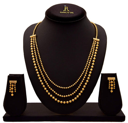 Gold Plated Multi Layer Necklace Set With Earrings