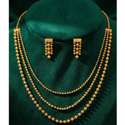 Gold Plated Multi Layer Necklace Set With Earrings