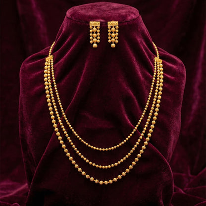Gold Plated Multi Layer Necklace Set With Earrings