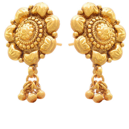 Gold Plated Floral Necklace Set Temple Style With Matching Earrings , Festive & Party