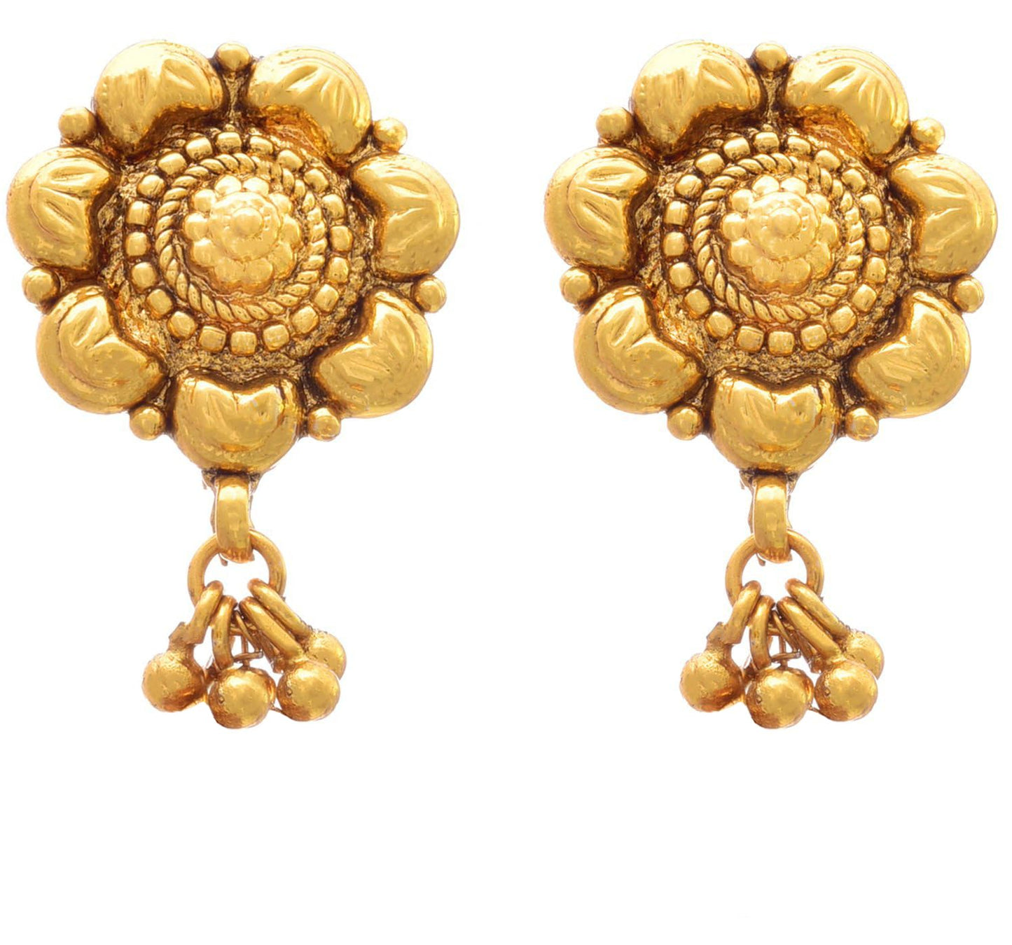 Gold Plated Floral Necklace Set Temple Style With Matching Earrings , Festive & Party