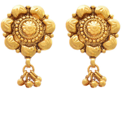 Gold Plated Floral Necklace Set Temple Style With Matching Earrings , Festive & Party