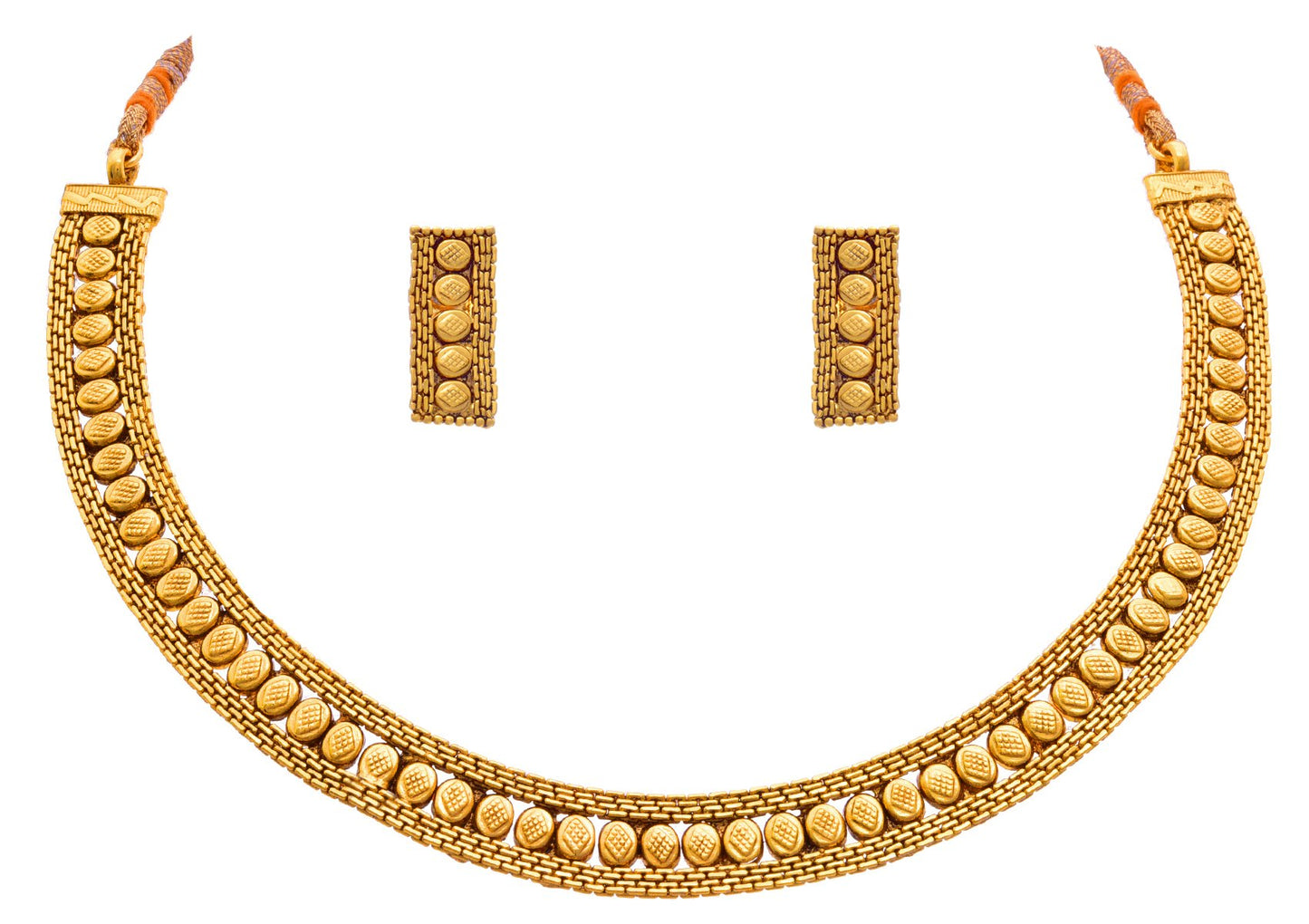 And One Gram Gold Plated Patta Necklace Set With Earring N Women
