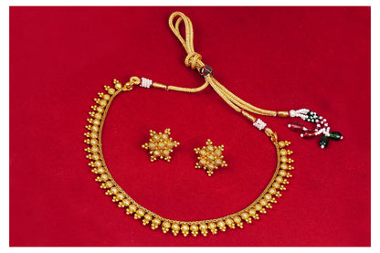Floral One Gram Gold Plated Necklace Set With Stud Earrings