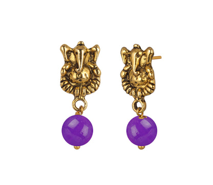 Gold Plated Oxidized Ganesha Necklace Set – Purple Beaded Ethnic Jewelry