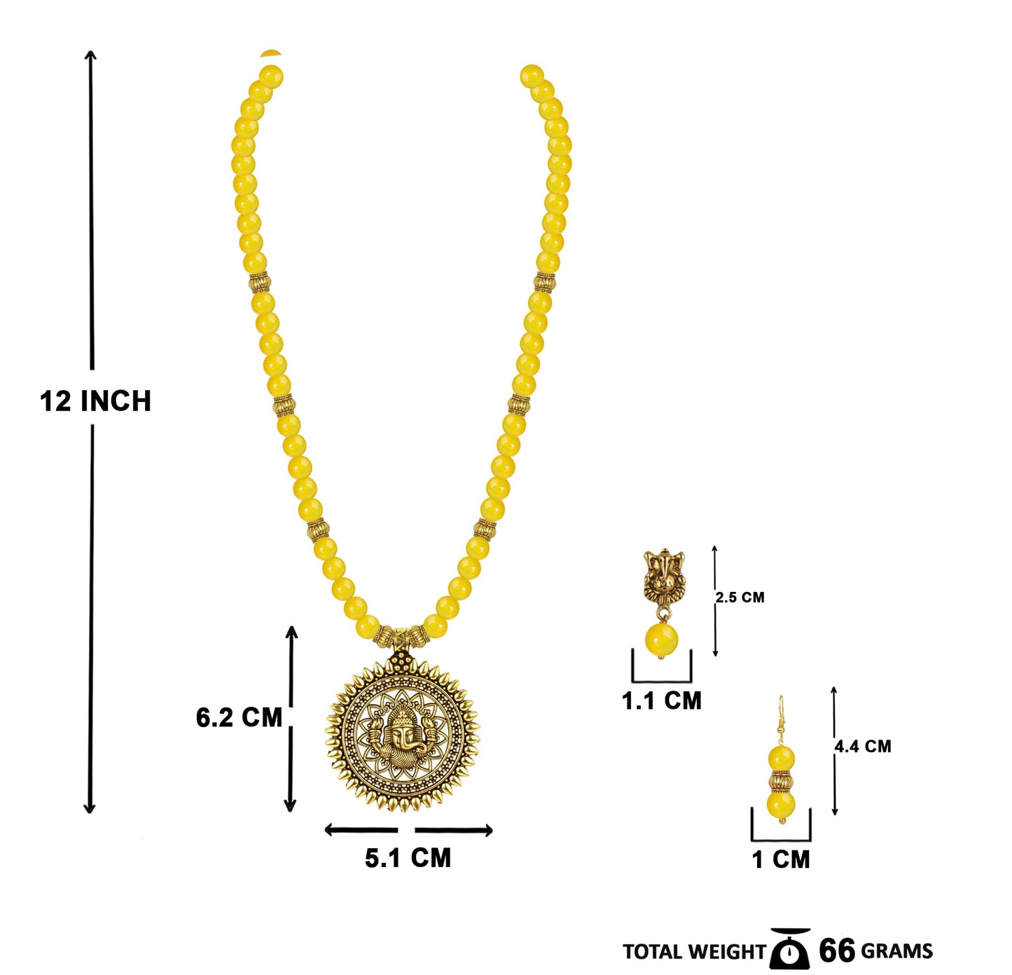Gold Plated Oxidized Ganesha Necklace Set – Yellow Beaded Ethnic Jewelry