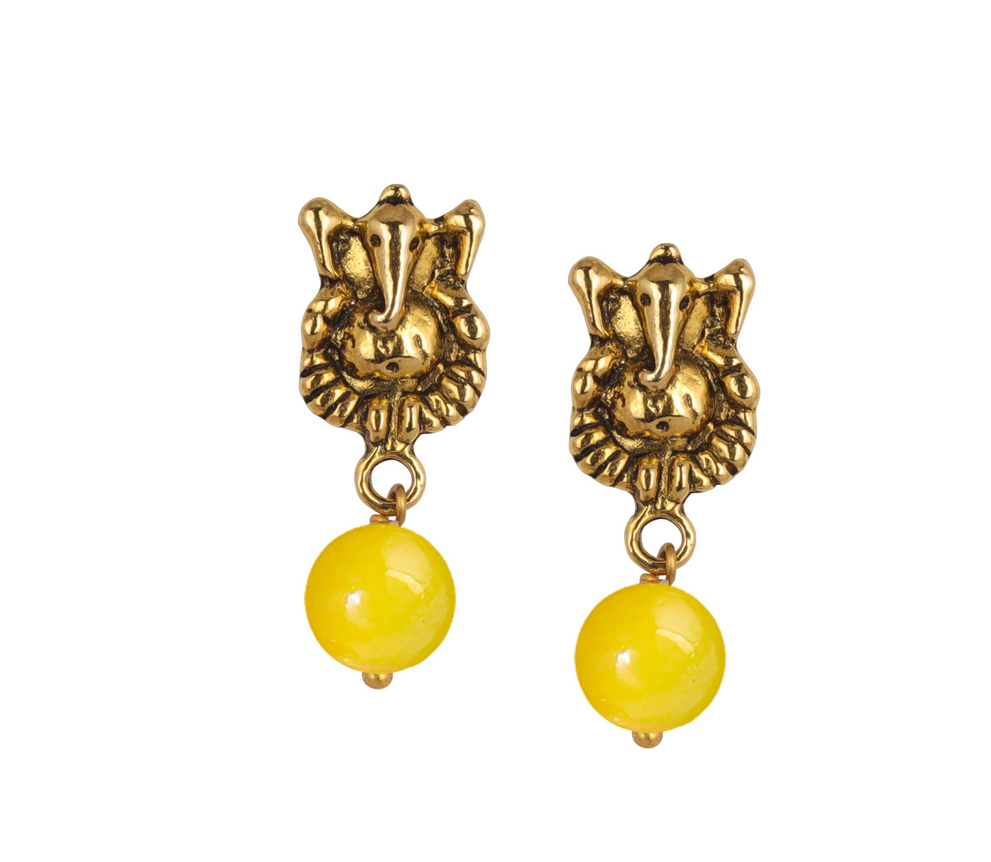 Gold Plated Oxidized Ganesha Necklace Set – Yellow Beaded Ethnic Jewelry