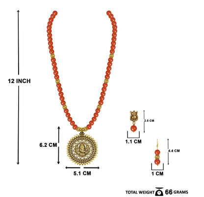 Gold Plated Oxidized Ganesha Necklace Set – Orange Beaded Ethnic Jewelry