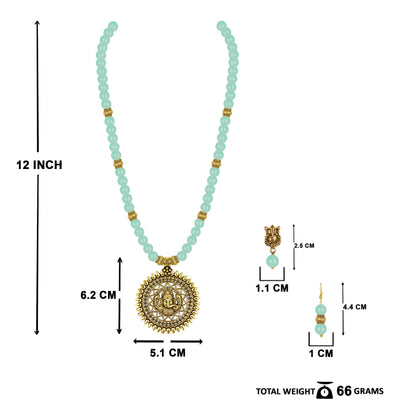 Gold Plated Oxidized Ganesha Necklace Set – Mint-Green Beaded Ethnic Jewelry