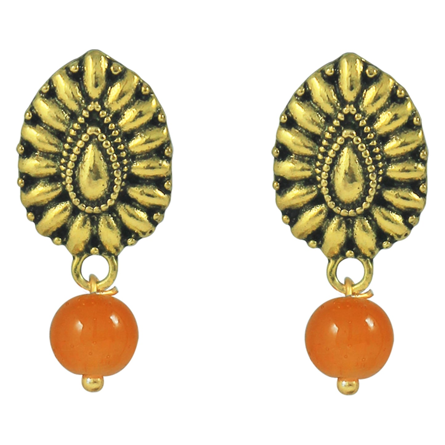 Oxidized Gold Plated Floral Pendant Necklace – Orange Beaded Tribal Jewelry Set