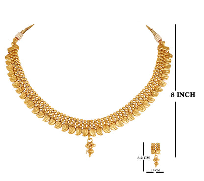 Gold Plated Leaf Design Short Choker Set With Adjustable Thread