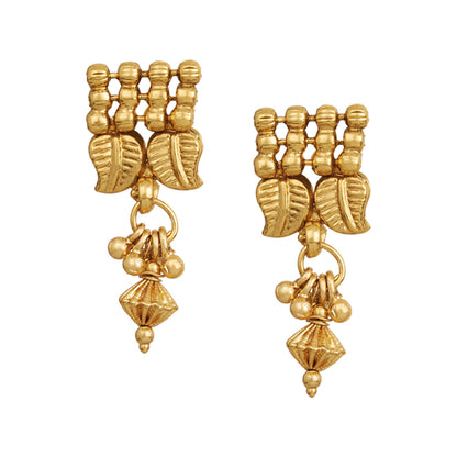 Gold Plated Leaf Design Short Choker Set With Adjustable Thread