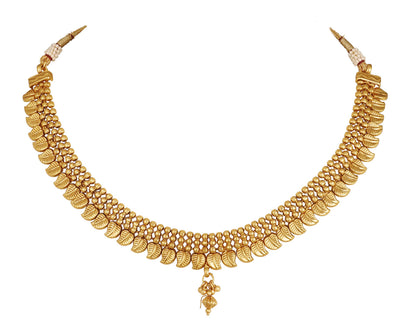 Gold Plated Leaf Design Short Choker Set With Adjustable Thread