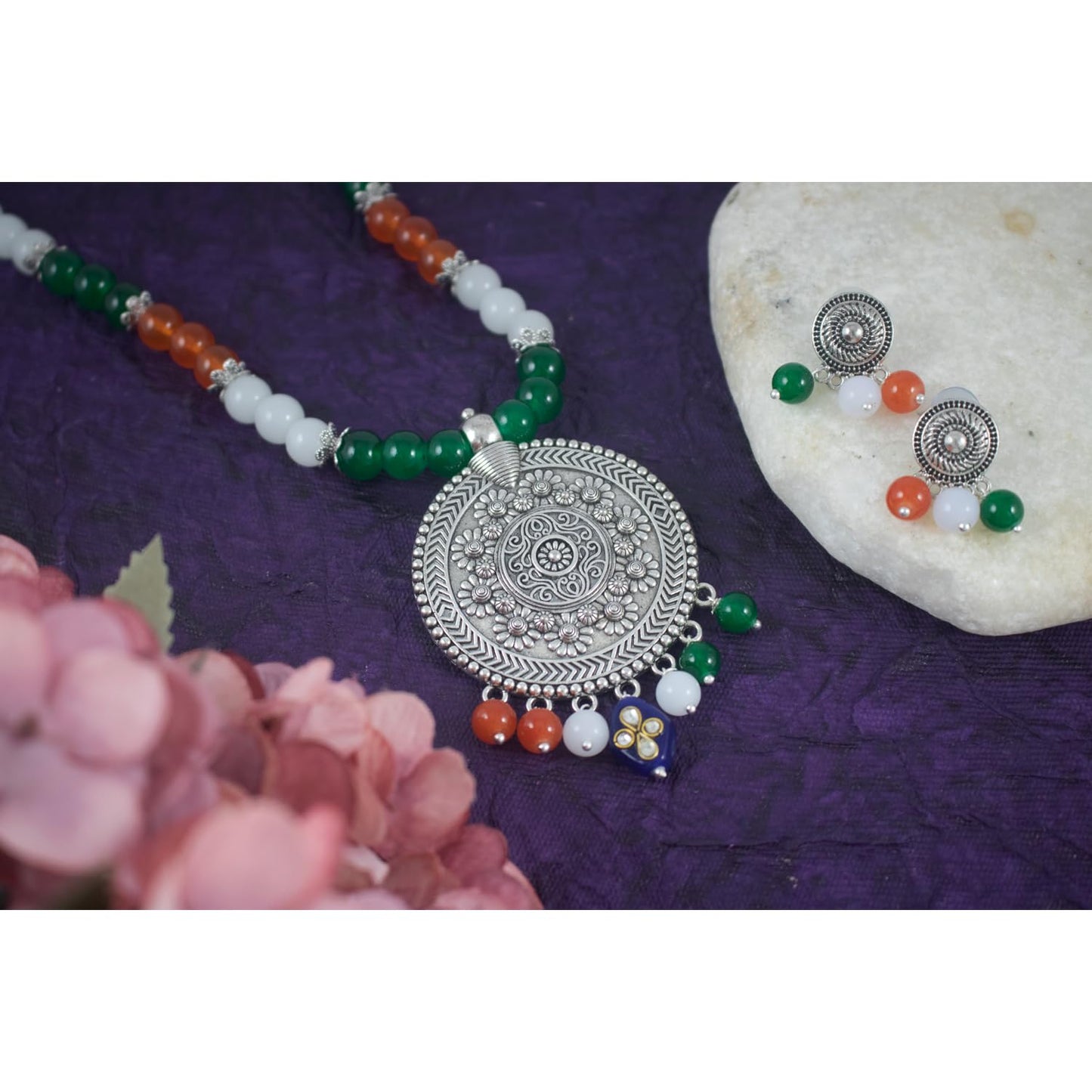 Tri Color Necklace Set Handmade Patriotic For Independence Day/Republic Day .